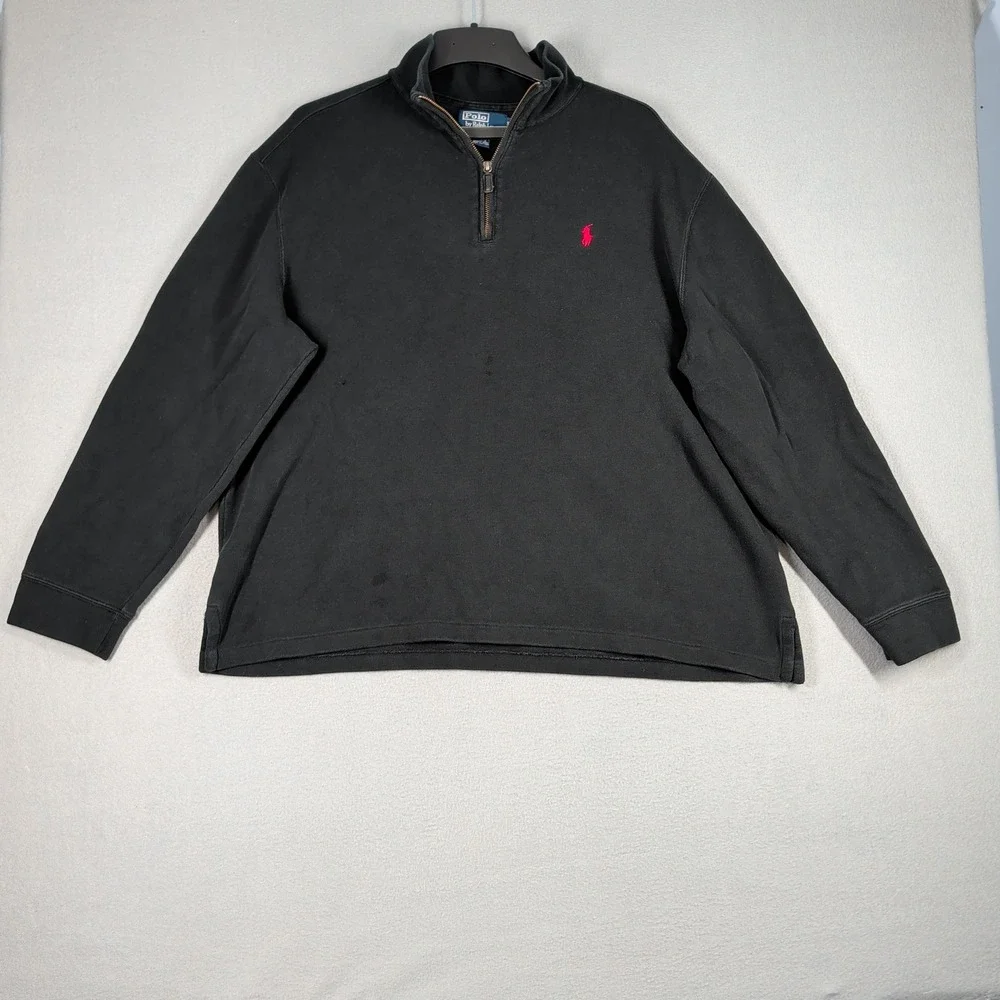 Polo Ralph Lauren‎ Sweater Mens XXL Black Quarter Zip Cotton Red Pony Pullover